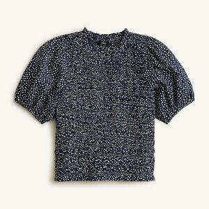 Puff-sleeve textured voile smocked top in dot